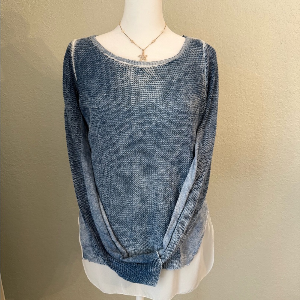 INC International Concepts Blue Knit Sweater with Cream Trim